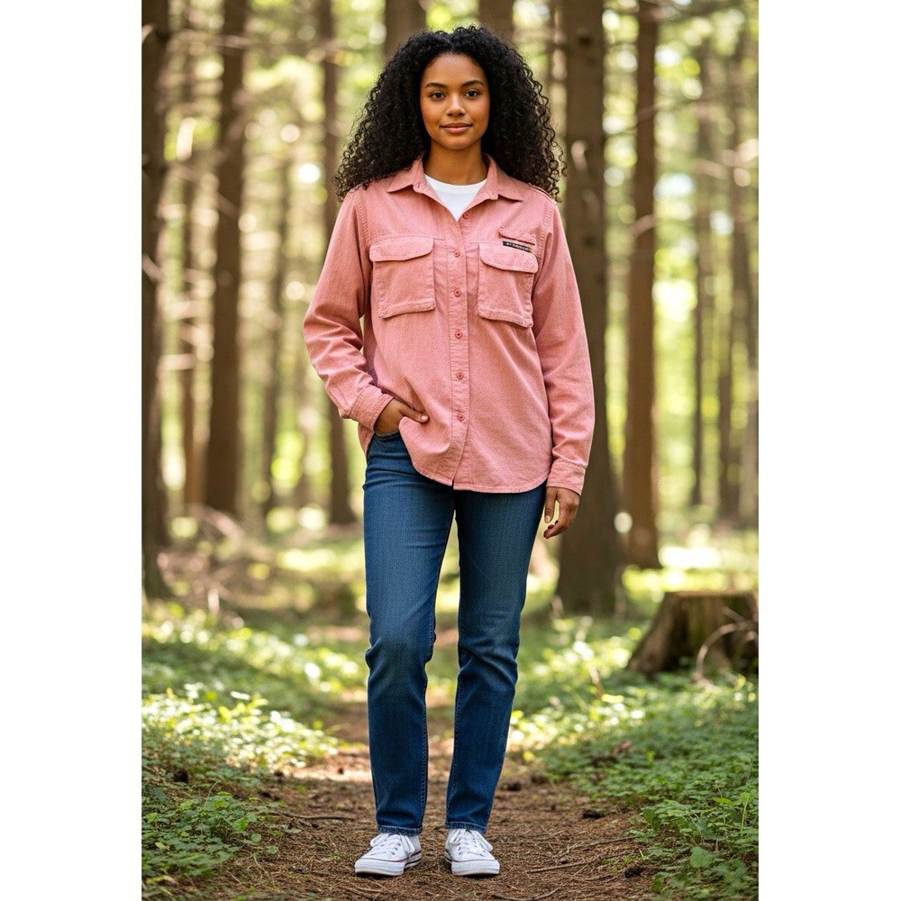ExOfficio Womens Pink Nylon Woven Collared Long Sleeve Button-Up Blouse L
